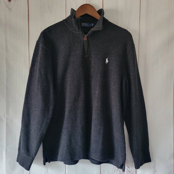 Polo Ralph Lauren Quarter Zip Sweater, Men’s L, Gray w/ White Pony Logo, Cotton - Picture 1 of 7